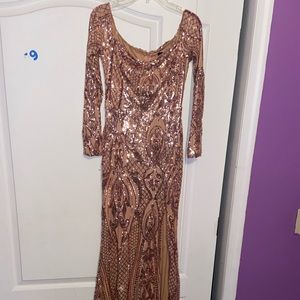 Formal Sequin High Slit Dress (Rose Gold)